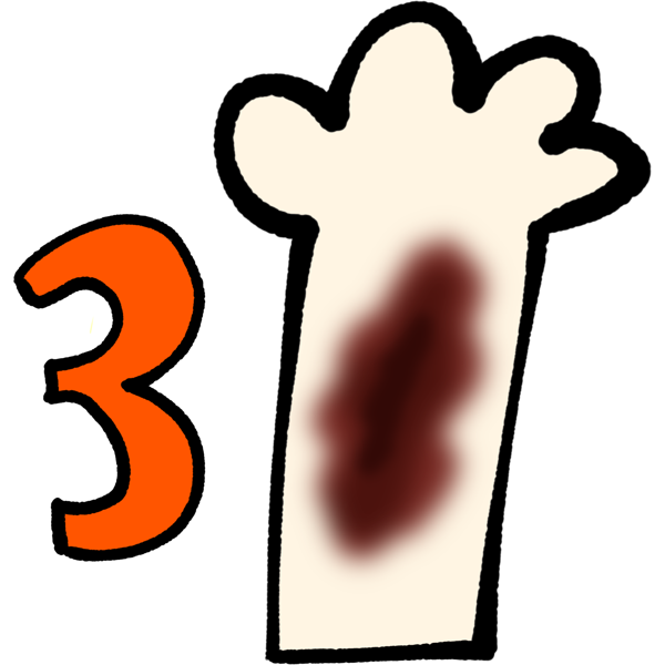 A pale white arm with an orange 3 next to it. The arm has a dark red large blotch on it.